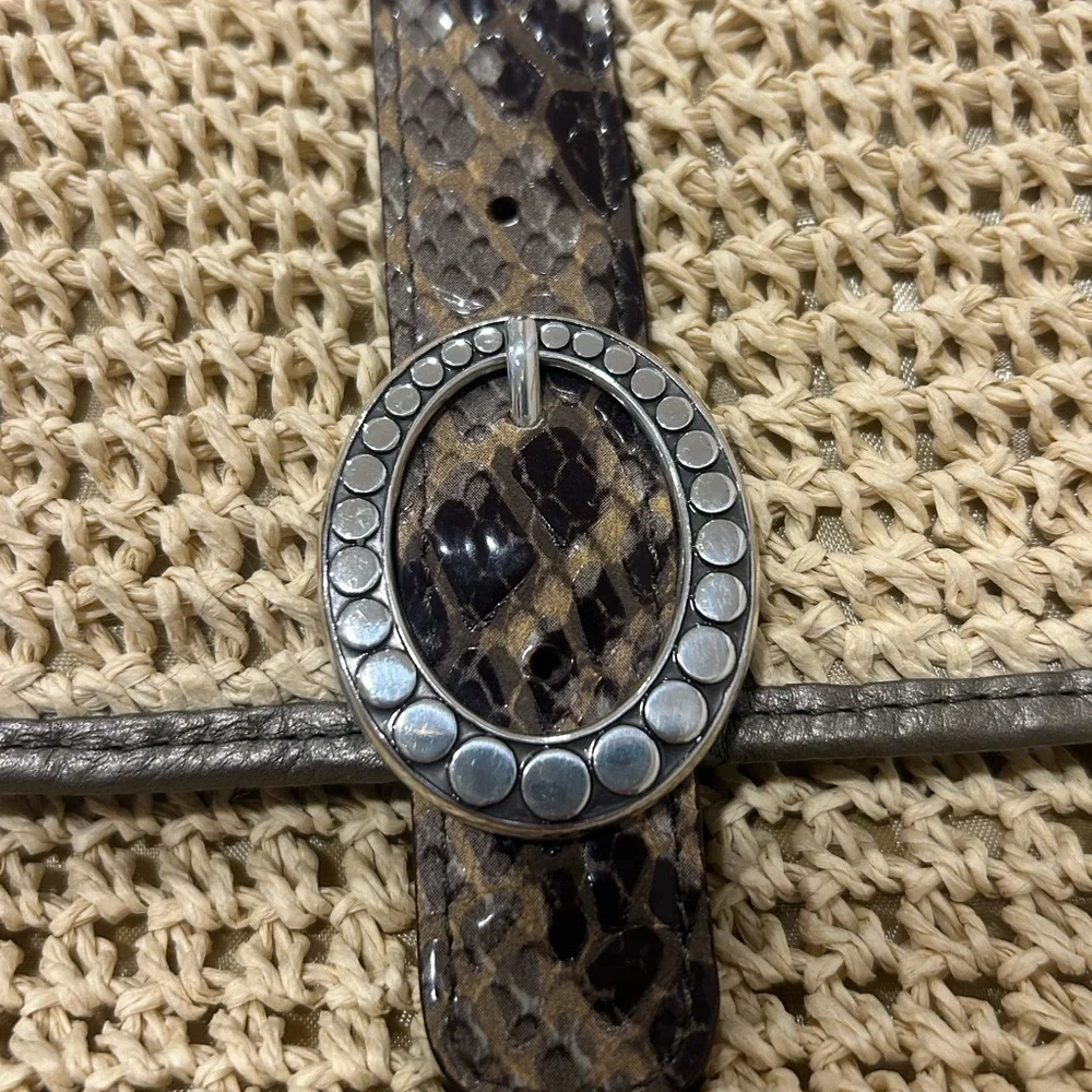 Brighton Beige‎ Woven Clutch with Snakeskin Detail